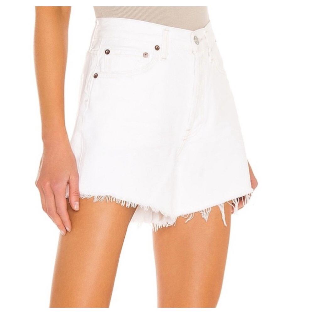 Agolde Shorts Womens 25 White Parker Long High Rise Fly Button Frayed
